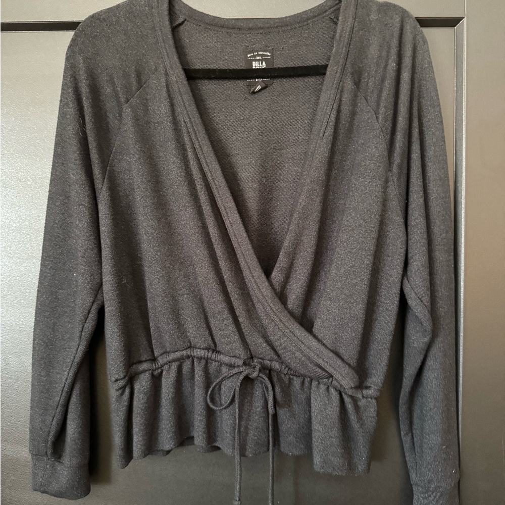 Black Wrap Sweater with Tie Waist
